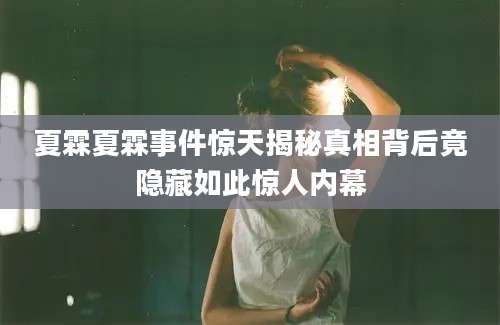 夏霖夏霖事件惊天揭秘真相背后竟隐藏如此惊人内幕
