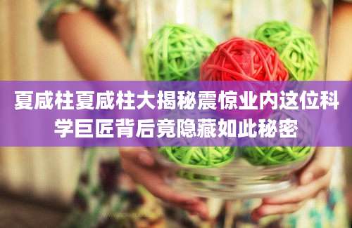 夏咸柱夏咸柱大揭秘震惊业内这位科学巨匠背后竟隐藏如此秘密