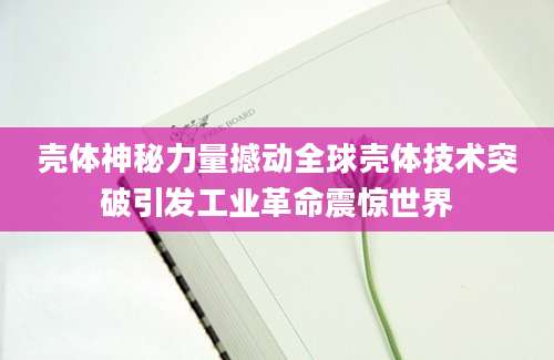 壳体神秘力量撼动全球壳体技术突破引发工业革命震惊世界
