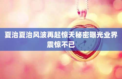 夏治夏治风波再起惊天秘密曝光业界震惊不已