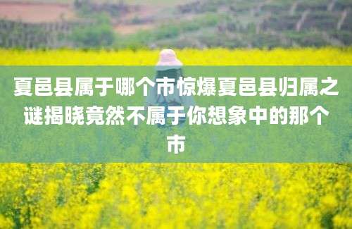 夏邑县属于哪个市惊爆夏邑县归属之谜揭晓竟然不属于你想象中的那个市