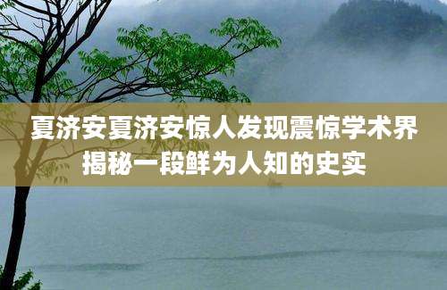 夏济安夏济安惊人发现震惊学术界揭秘一段鲜为人知的史实