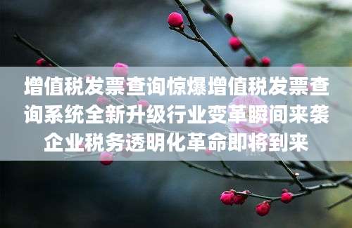 增值税发票查询惊爆增值税发票查询系统全新升级行业变革瞬间来袭企业税务透明化革命即将到来