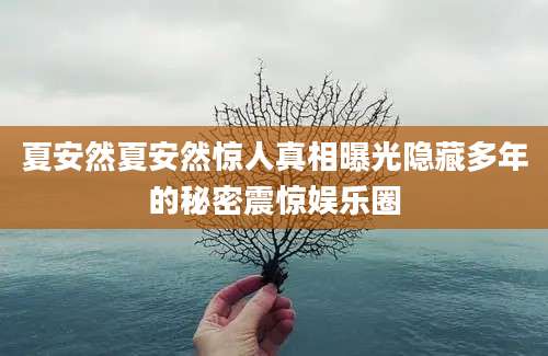 夏安然夏安然惊人真相曝光隐藏多年的秘密震惊娱乐圈