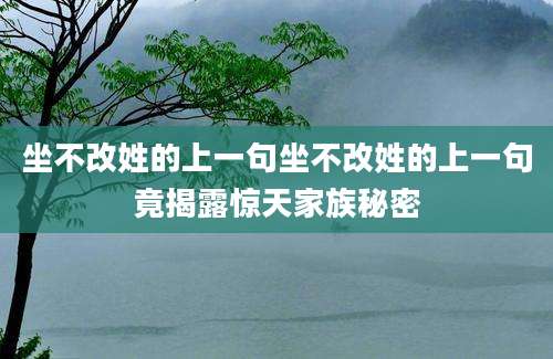 坐不改姓的上一句坐不改姓的上一句竟揭露惊天家族秘密