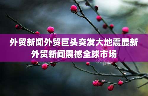 外贸新闻外贸巨头突发大地震最新外贸新闻震撼全球市场