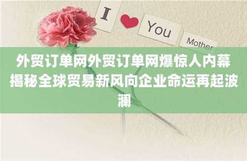 外贸订单网外贸订单网爆惊人内幕揭秘全球贸易新风向企业命运再起波澜