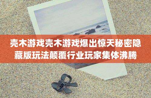 壳木游戏壳木游戏爆出惊天秘密隐藏版玩法颠覆行业玩家集体沸腾