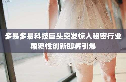 多易多易科技巨头突发惊人秘密行业颠覆性创新即将引爆